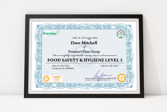 Food Hygiene Level 3 Certificate