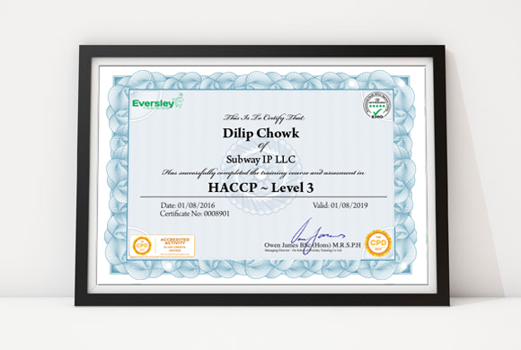 HACCP Level 3 Certificate